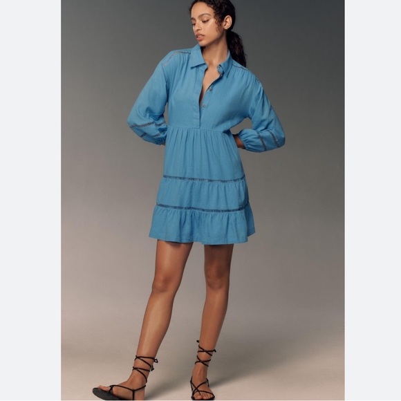 Anthropologie The Bettina Tiered Mini Shirt Dress by Maeve Linen Edition - Picture 2 of 13